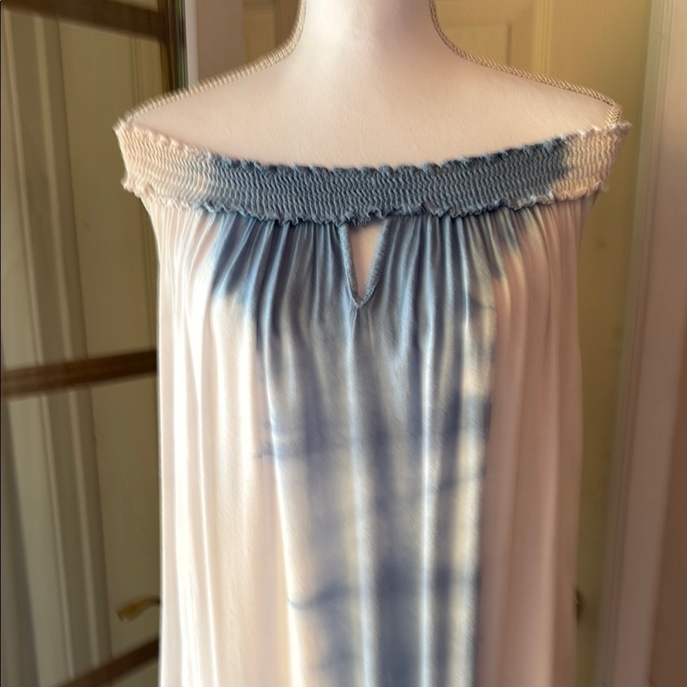 Blue and White Strapless Resort Maxi Gown - Picture 3 of 13